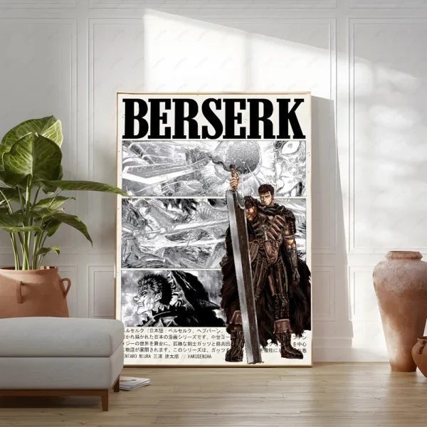 B-Berserk Japan Cartoon W-Written D-Darkness Poster Sticky Wall Art Printing Waterproof Home Living Bed Room Bar Aesthetic Decor - Image 2