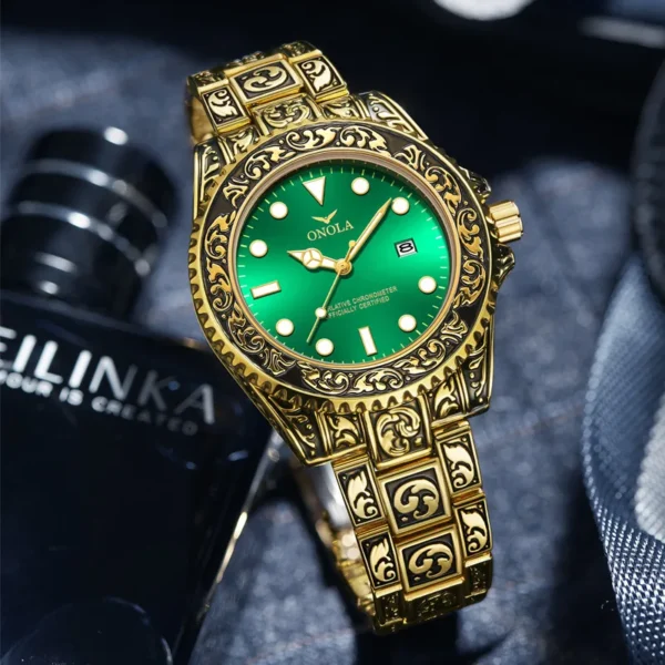 ONOLA brand vintage watch man waterproof Original steel band wristwatch fashion casual luxury gold mens watch relogio masculino - Image 4