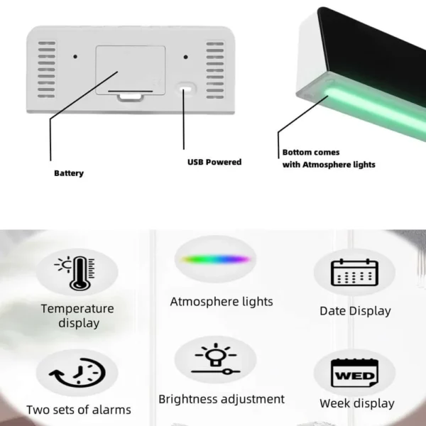 LED Alarm Clock Digital - Multi Functional Digital Alarm Clock with Atmosphere Light ，Display Date and Dual Alarm Clock Design - Image 5