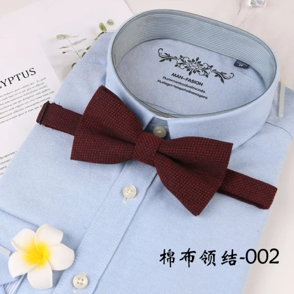 Men's business bow tie, plaid cotton fabric, formal dress, dark color, small square collar accessories - Image 4