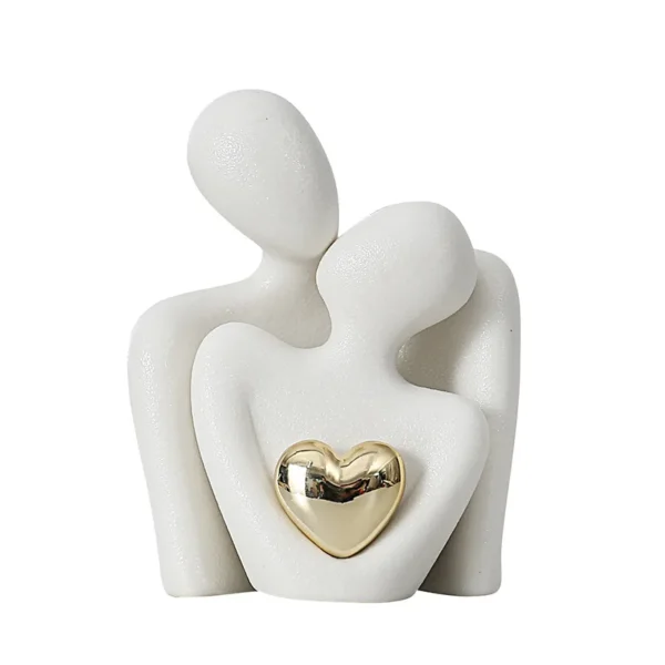 D5 Heart-Shaped Gold-Plated Abstract Simple Character Decoration Wine Cabinet Hallway Couple Hug Art Decoration Ceramic Crafts - Image 5