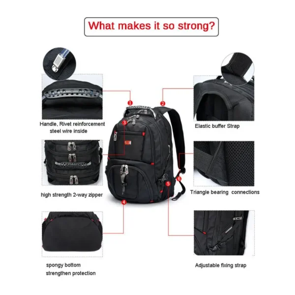 Swiss-Multifunctional bags Durable 17 Inch Laptop Backpack, Travel Bag,College Bookbag,USB Charging Port,Water Resistant - Image 4