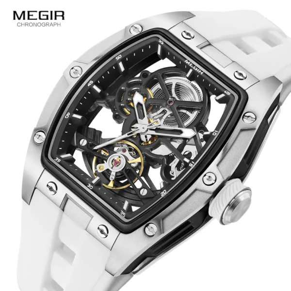 MEGIR Men's Automatic Mechanical Watch with Stainless Steel Case Silicone Band Skeleton Dial Waterproof Sport Wristwatch - Image 2
