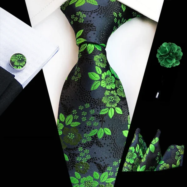 Floral Pink Silk Ties Set For Men Wedding Party Neck Tie Set Handkerchief Brooch Cufflinks Men Accessories High Quality Gravata - Image 4