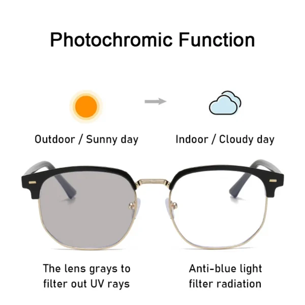 XJiea 2024 Photochromic Anti-blue Light Glasses Men Fashion Rectangle Semi Rimless Eyewear For Women Office Computer Goggle - Image 3