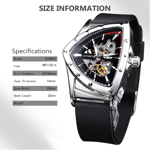 WINNER Sport Style Men's Watches Transparent Mechanical Watch Triangle Automatic Military Wristwatch With Luminous Pointers - Image 3