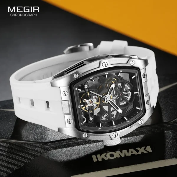 MEGIR Men's Automatic Mechanical Watch with Stainless Steel Case Silicone Band Skeleton Dial Waterproof Sport Wristwatch - Image 3