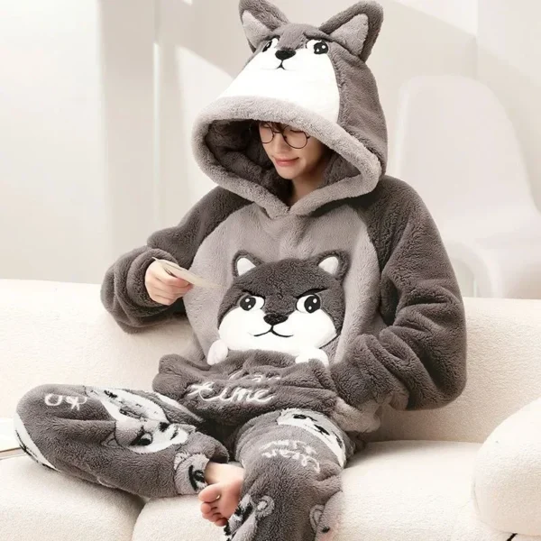 Autumn Winter Homewear Coral Fleece Men Pajamas Thick Fur Flannel Cartoon Boy Loungewear Sets Plus-size Nightgown Suit Pyjamas - Image 4