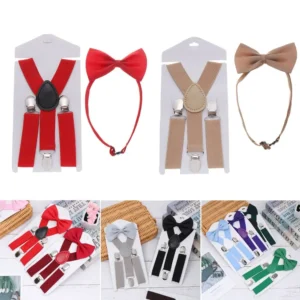 1Set Kids Elastic Suspenders With Tie New Suspenders Boys Girls Bow Tie Clip-on Adjustable Straps Children Clothes Accessories