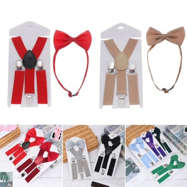 1Set Kids Elastic Suspenders With Tie New Suspenders Boys Girls Bow Tie Clip-on Adjustable Straps Children Clothes Accessories