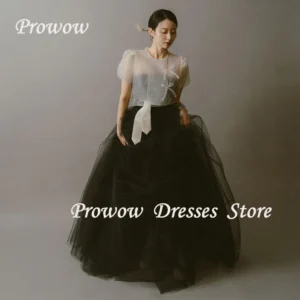Prowow Classic Korean Wedding Dresses O Neck Short Sleeves Photo Shoot Bridal Gowns Floor Length A Line Corset Free Customized