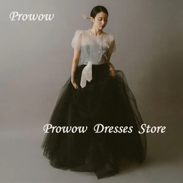 Prowow Classic Korean Wedding Dresses O Neck Short Sleeves Photo Shoot Bridal Gowns Floor Length A Line Corset Free Customized