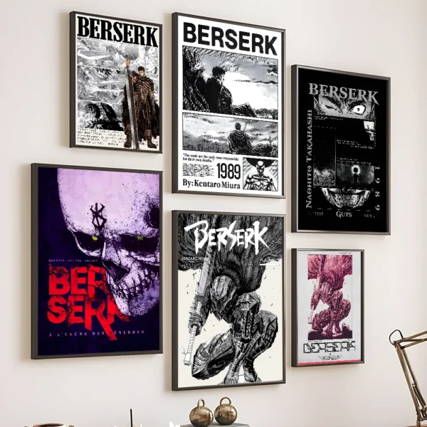 B-Berserk Japan Cartoon W-Written D-Darkness Poster Sticky Wall Art Printing Waterproof Home Living Bed Room Bar Aesthetic Decor - Image 4