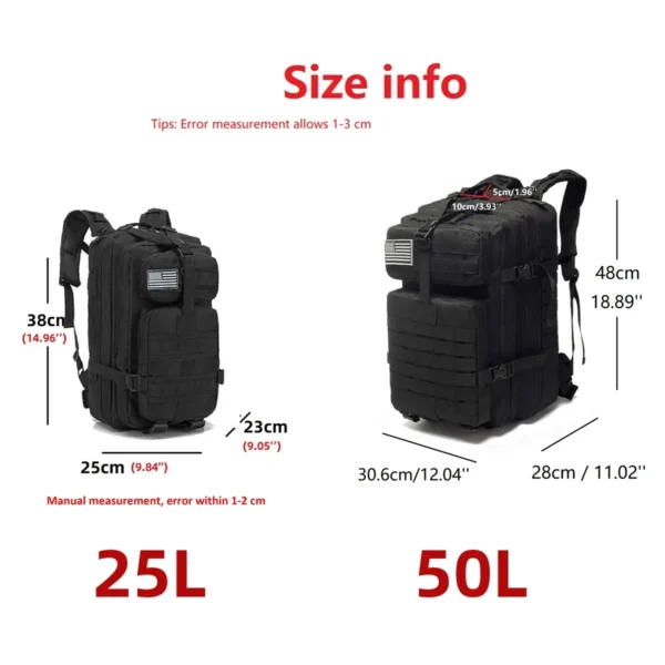 25L/50L 1000D Nylon Waterproof Trekking Fishing Hunting Bag Backpack Outdoor Rucksacks Tactical Sports Camping Hiking - Image 2