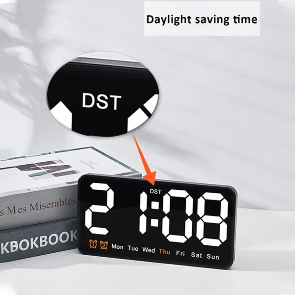 Voice Control Wall Clock Large LED Alarm Clock with Temperature Date Week DST Snooze Dual Alarm Desktop Clock Home Decoration - Image 4