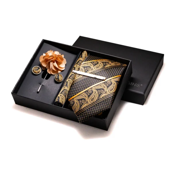 Orange Plaid Silk Wedding Tie For Men Hanky Cufflinks Luxury Gift Box Set Mens Necktie Fashion Business Party Gravat Accessories - Image 2