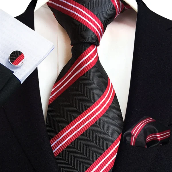 Royal Striped Paisley Ties For Men Luxury 8cm Necktie Pocket Square Cufflinks Gift Set Jacquard Weave Tie Suit Accessories - Image 3