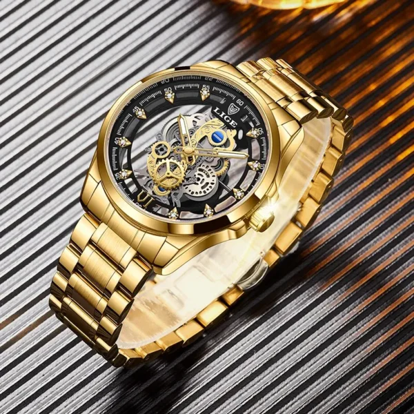 LIGE New Men Watch Skeleton Quartz Wristwatch Gold Skeleton Retro Man Watch Top Brand Luxury Clock Mens Watches Reloj Hombre - Image 3