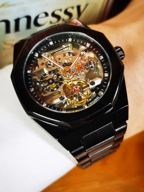 Forsining Silver Automatic Watch Men 3D Diamond Dial Irregular Tourbillon Skeleton Mechanical Wristwatches Luminous Hands Clock - Image 3
