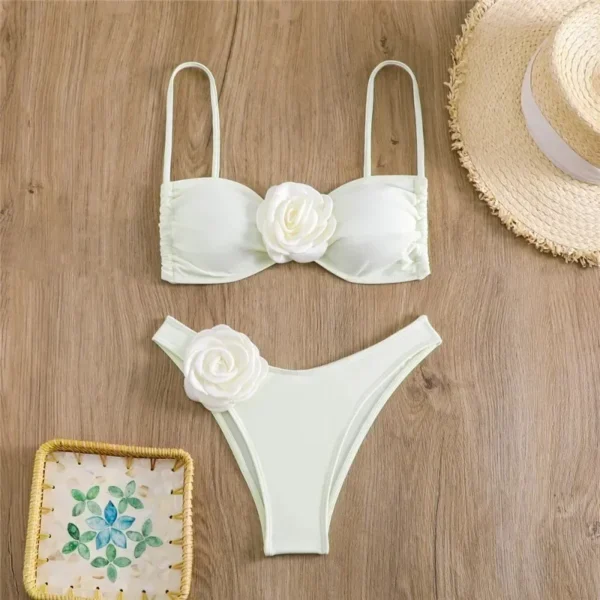 3D Flower Two Pieces Bikini Swimsuit for Women 2024 New Lace Up Swimwear Female Separate Bandeau Biquini Beach Bathing Suit - Image 5