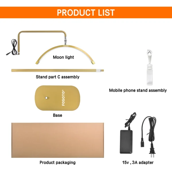 Fosoto 45W LED Moon Gold Light Led Half Moon Beauty Lamp Ring Moon Floor Mounted Eyebrow Tattoo Beauty Salon Eyelash Haircuts - Image 2