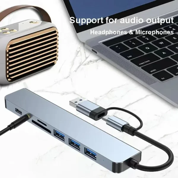8 In 1 USB Type-C HUB with Splitter Card Reader USB 3.0 USB 2.0 SD/TF Splitter Card Reader Docking Station for HUAWEI Xiaomi PC - Image 5