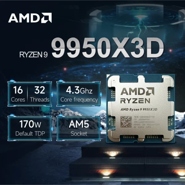 NEW AMD Ryzen 9 9950X3D 4.3GHz L3=128M Processor 170W Socket R9 9950X3D AM5 4NM 16-Core 32-Thread R9 DDR5 No Fan