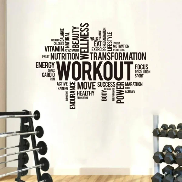 Work out Words Wall Decals Gym Workout Word Cloud Wall Sticker Office Crossfit Fitness Inspirational Motivational Wall Decal - Image 3