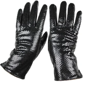 New Snake Print Leather Sheepskin Gloves Women's Fashion High Gloss Velvet Lining Autumn and Winter Warm Driving Gloves