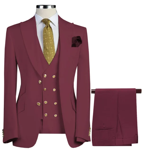 Lansboter Khaki Men's Suit Slim 3 Pieces Fit Business Banquet Dress Wedding Groom Suit Jacket Vest With Pants Costume Homme - Image 2
