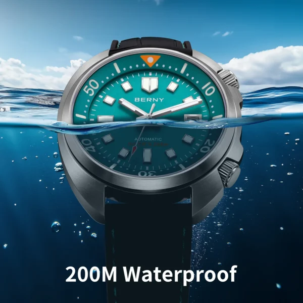 BERNY 20ATM Diver Watch For Men Mechanical Green Dial Original Design NH35 Automatic Sapphire Luxury Diving Luminous Men Watch - Image 4