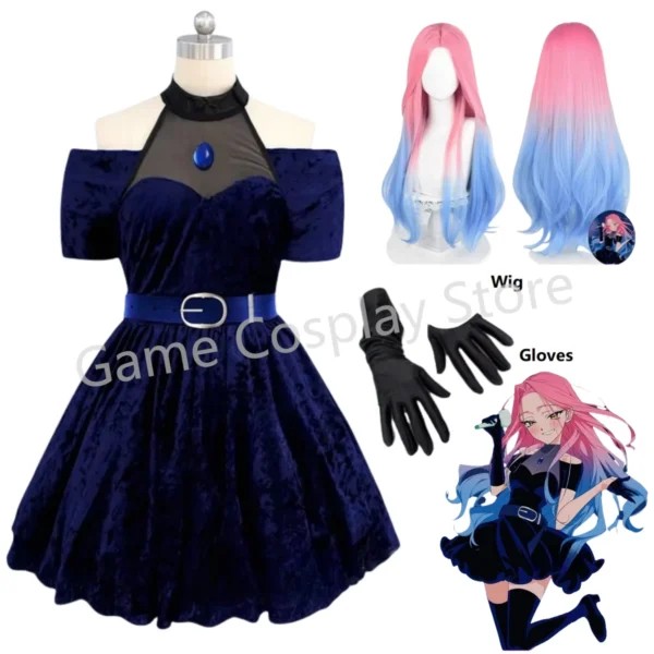 Mizi Cosplay Costume Wig Fancy Dress Halloween Party Roleplay Performance Clothes Blue Velvet Outfit Anime Cosplay Presale - Image 2