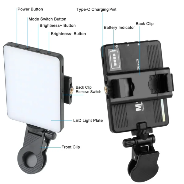 Selfie Light with Front & Back Phone Clip, 72 LED Rechargeable Video Light for Phone iPhone iPad Laptop Camera - Image 5