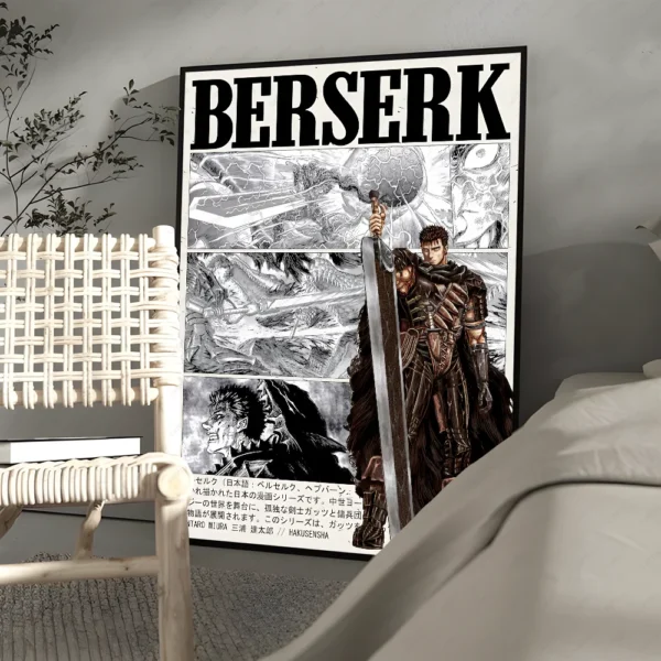 B-Berserk Japan Cartoon W-Written D-Darkness Poster Sticky Wall Art Printing Waterproof Home Living Bed Room Bar Aesthetic Decor - Image 5