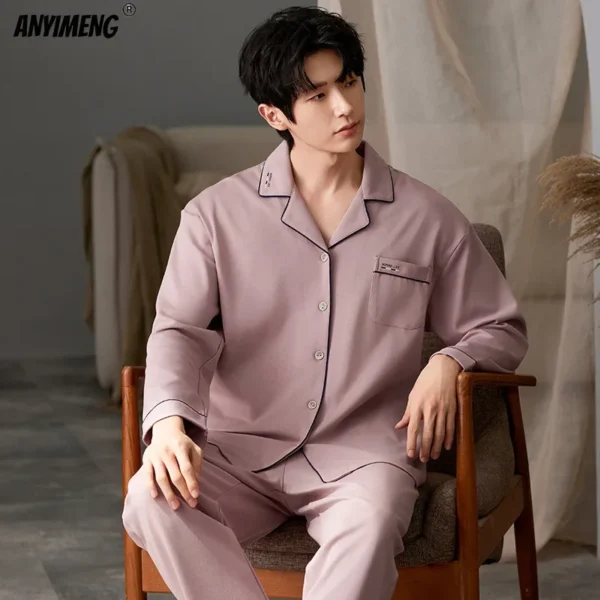 New Autumn Winter Cotton Lapel Pajamas for Men Long Sleeves Long Pants Pijamas Plus Size L-3XL Fashion Luxury Man Sleepwear - Image 4