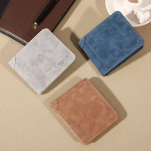 Vintage Matte PU Leather Mens Short Fashion Wallet Retro Blue Tri-fold with Multi-Card Slots Trendy Money Clip and Eyelet Detail