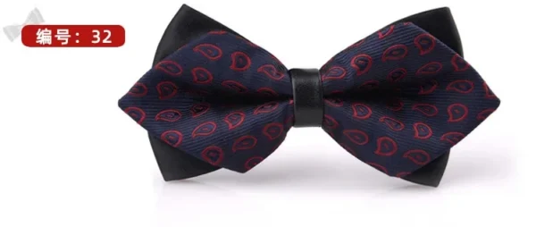 British double striped bow tie men's formal business bridegroom's wedding wine red leather bag heart sharp corner bow tie - Image 4