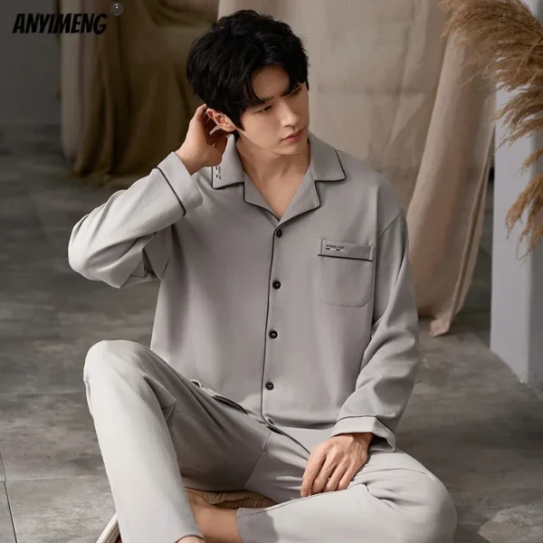 New Autumn Winter Cotton Lapel Pajamas for Men Long Sleeves Long Pants Pijamas Plus Size L-3XL Fashion Luxury Man Sleepwear - Image 5