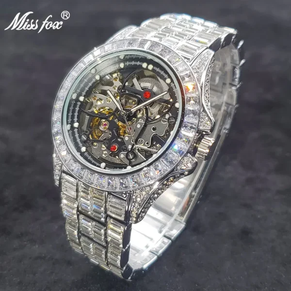 Hollow Mechanical Watches Men High End Hip Hop Diamond Auto Watch Luxury Ice Out Shiny Waterproof relogio masculino Dropshipping - Image 2