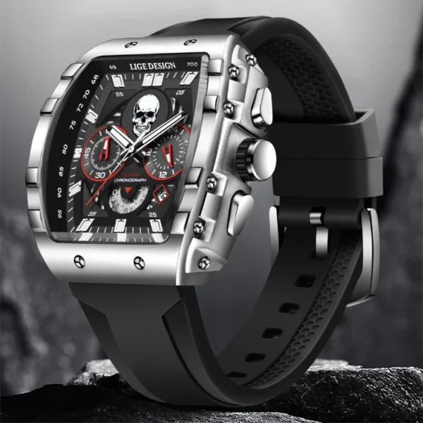 LIGE Mens Watches Creative Skull Quartz Wristwatch Sports Waterproof Silicone Strap Watch for Men Luminous Chronograph Watch Man - Image 2