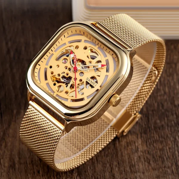 SKMEI Mechanical Watch Men Automatic Watch Quartz Waterproof Hollow Art Strainless Steel Strap montre homme Fashion Clock 9184 - Image 2