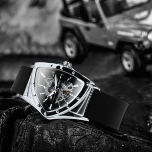 WINNER Sports Triangle Skeleton Automatic Men Watch Luminous Pointers Fashion Rubber Strap Luxury Military Mechanical Watches