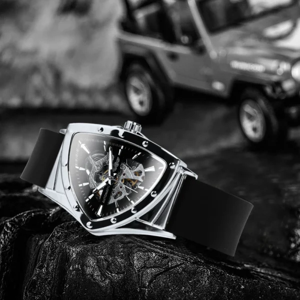 WINNER Sports Triangle Skeleton Automatic Men Watch Luminous Pointers Fashion Rubber Strap Luxury Military Mechanical Watches