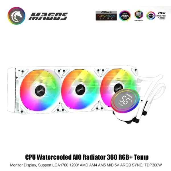 Water Cooling AIO CPU Cooler 360 + Display Monitor, RGB Fan Liquid Heatsink Radiator 1700/1200/115X/2011/2066/AM5/AM4/AM3 AMD - Image 3