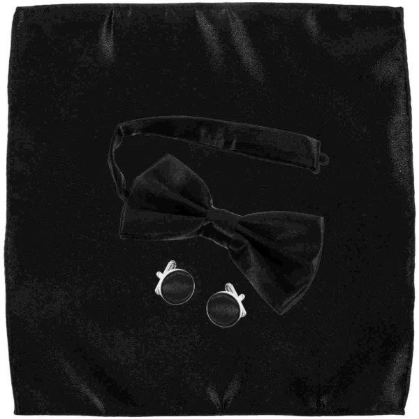 1 Set of Mens Cuff Link Satin Handkerchief Bow Tie Wedding Groom Cuff Link Clothes Decorations - Image 4