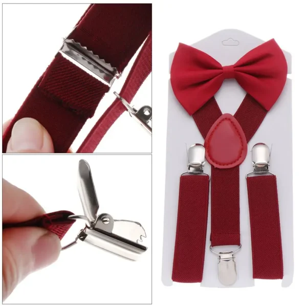 1Set Kids Elastic Suspenders With Tie New Suspenders Boys Girls Bow Tie Clip-on Adjustable Straps Children Clothes Accessories - Image 6