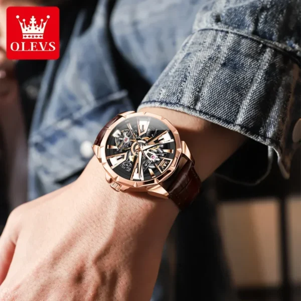 Olevs 7051 Mens Watch waterproof luminous multifunctional automatic mechanical watch skeleton watches Luxury men Reloj - Image 2