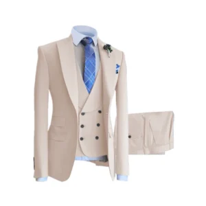 Lansboter Beige Men's Suit 3Pcs Solid Color Single Breasted Slim Fitting Business Banquet Wedding Dress Jacket Vest With Pants