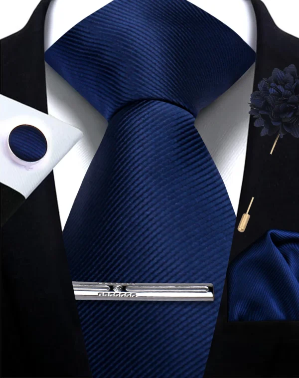 Brand Business Solid Color Ties Handkerchief Cufflink Tie clip Pin Set For Men Formal Necktie Party Wedding Men Accessoreis Gift - Image 3