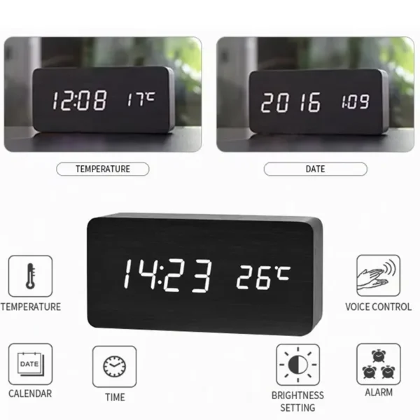 Xiaomi MIJIA Wooden Digital Alarm Clock LED Table Clock with Temperature for Bedroom Office Desk Decorations - Image 3